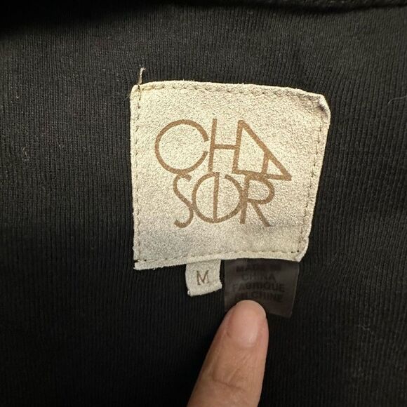 CHASER‎ Black Scoop Neck Ruffled Shoulder Long sleeve Top in medium Cotton - Picture 5 of 8